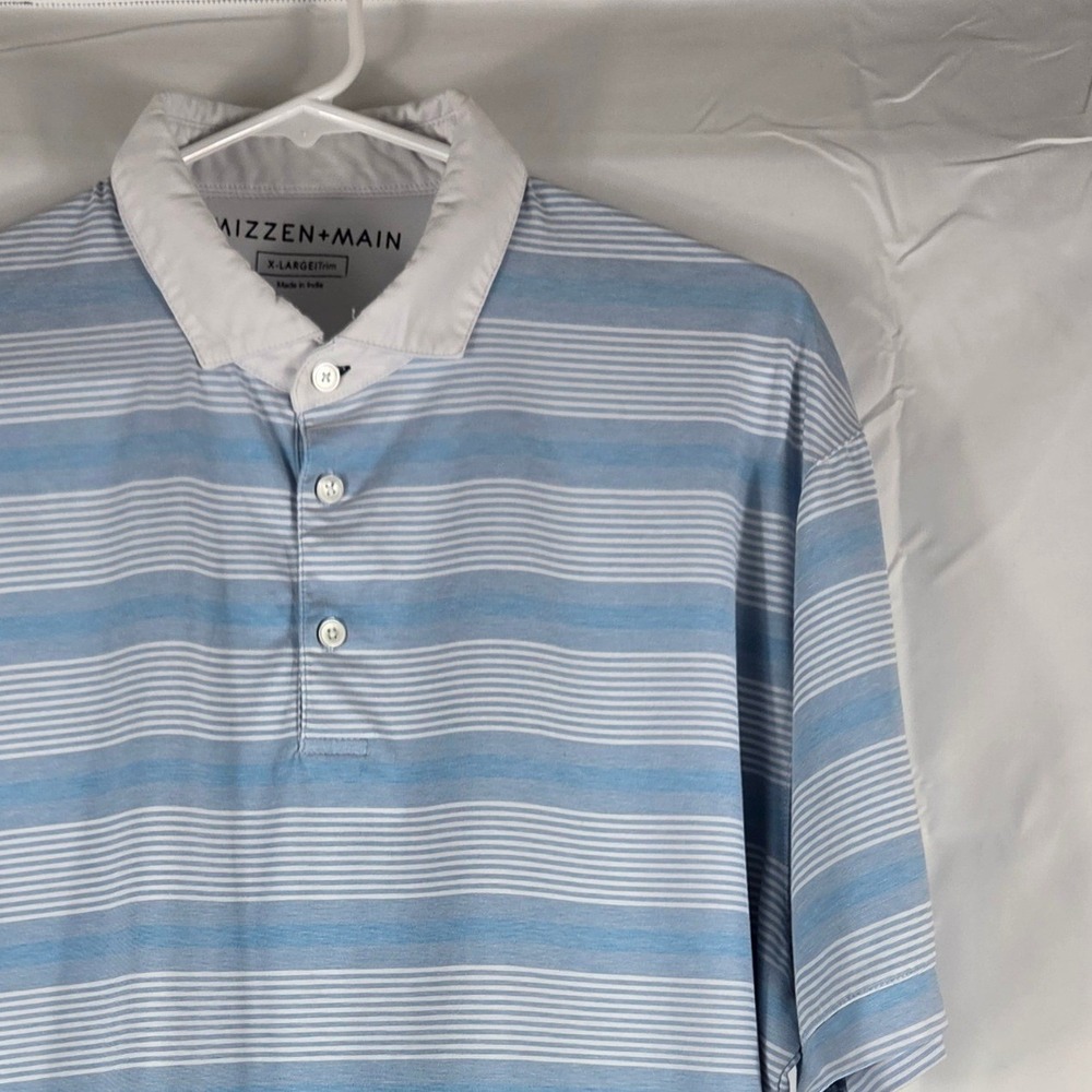 Mizzen+Main Mens XL Trim‎ Polo Shirt Blue White Striped Performance 1KS-0425